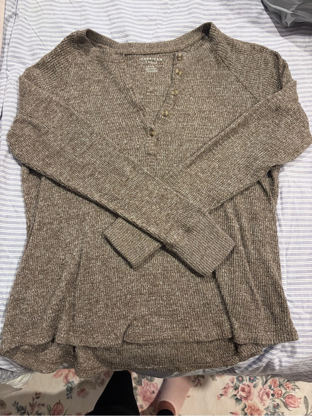 American Eagle Outfitters Brown Heather Henley Long Sleeve Top